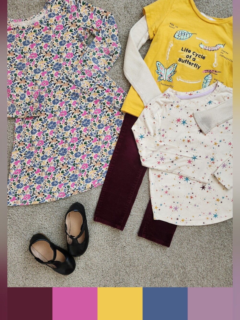 Girls 6 Mix & Match Bundle | Floral, Butterfly, Stars, Fall, School | 5 Pieces